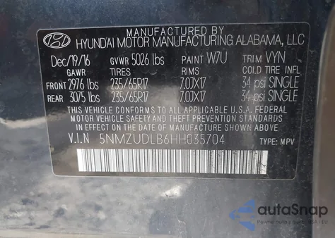 2017 Hyundai Santa Fe Sport 2.4L from USA, damaged, VIN 5NMZUDLB6HH035704